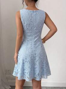 Modelyn Đầm dự tiệc lãng mạn kiểu Pháp thanh lịch cổ chữ V ren thắt eo dành cho nữ - Màu xanh lam - Xem 2