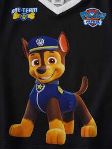 SHEIN | PAW Patrol 男童条纹短袖V领休闲T恤 - 黑色 - 查看 7