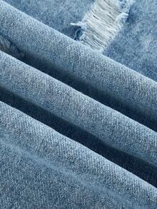 Men Ripped Straight Leg Jeans - Light Wash - View 5