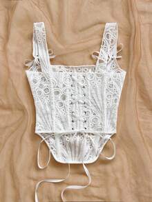 Soleia Bow Decor Solid Color Sheer Camisole,Summer Top - White - View 2