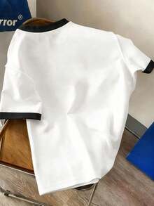Daypath Standard Size Men's Colorblock Print Round Neck Short Sleeve Patchwork T-Shirt - Black and White - View 4