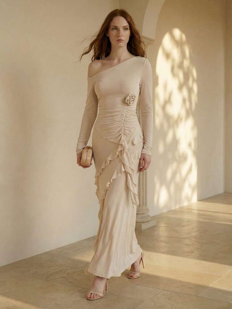 ELEGANT FRENCH DESIGN SENSE EXQUISITE FASHION RUFFLE HEM MERMAID SKIRT