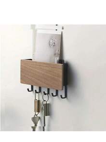 1pc Wall Mounted Key Holder Rack, Wooden Multi-Purpose Storage Organizer - Multicolor - View 10
