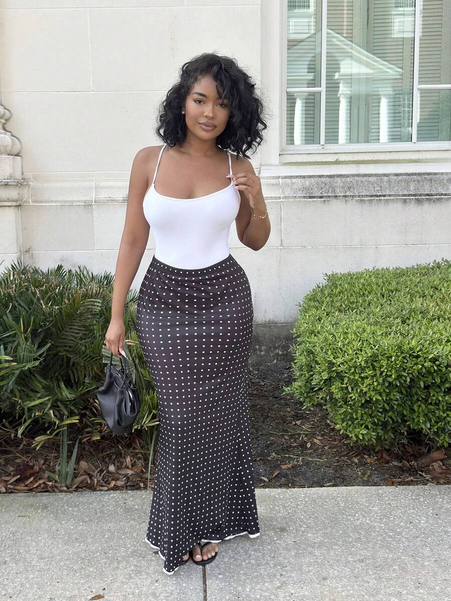 Alexandranx Chân váy chữ A in chấm bi cho nữ, phong cách thường ngày - Nhiều màu - Xem 1