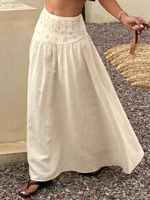 DAZY Rhinestone Embellished Loose Flared Skirt, Elegant Summer Holiday Dress For Women - Apricot - View 6