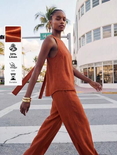  Set de două piese asortat MAIJA, sacou elegant din in și pantaloni