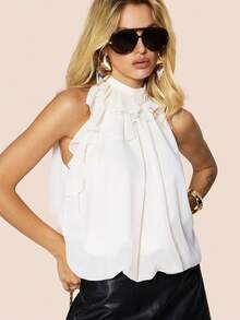 Olia Maree Blusa sin mangas para mujer, diseño de verano, unicolor holgado de nicho, capaz, elegante, minimalista, versátil para ir al trabajo, uso diario, primavera, otoño, reuniones, negocios, oficina - Albaricoque - Ver 5