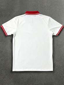 STYNVO Men's Wolf Print Short Sleeve Casual Commuter Polo Shirt - White - View 2