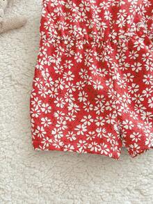 SHEIN 新生女宝宝可爱夏季碎花连体衣 - 紅色 - 查看 4