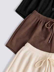 Loungeista 3pcs Women Solid Color Casual Sleep Shorts - Multicolor - View 4