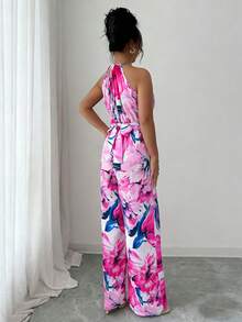 Elenzga Bộ jumpsuit nữ thanh lịch không tay, dây mảnh, xếp ly, thắt eo, họa tiết hoa. - Nhiều màu - Xem 2