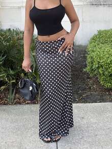 Alexandranx Chân váy nữ dệt kim họa tiết chấm bi dáng đuôi cá, thích hợp mặc hàng ngày. - màu đen - Xem 3