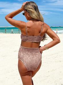 SHEIN 26SS Sommer Strand Urlaub strukturierter Stoff braun Palme Basic Casual Umstandsmode Badeanzug Set 2026 Neue Damen Bademode Ankunft, geeignet für Schule, Urlaub, Date, Nachmittagstee, Western, Kreuzfahrt, Strand, Insel, Roadtrip, alle Jahreszeiten, Musikfestival, Boho Urlaub, Bohemian Urlaub, Chillige Herbst, Western Boho, elegante Oberteile für Damen Strand Zweiteiler Strandoutfits für Frauen 2 Teile Yummy Control Badeanzug Brunch Outfits für Frauen 2 Teile Set Bikini Set mit Reißverschluss Bademode - Braun - Übersicht 2