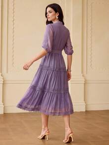 ZEYLAH CONTRAST LACE BELTED DRESS - Purple - View 2