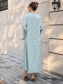 Al Najma Đầm dài nữ họa tiết hoa nhí xếp nếp, thích hợp cho kỳ nghỉ hè. - màu xanh lá - Xem 7