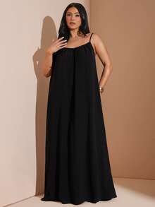 SHEIN BAE Abito lungo e ampio da donna taglia comoda, blu, da vacanza, vestito a-line - Blu - Visualizzare 7