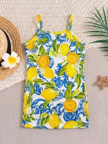 SHEIN 女婴夏季可爱碎花吊带修身连衣裙 - 彩色 - 查看 4