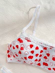 Eraneu 2pcs/Set Cute Girl Heart Print Wireless Bra And Panty Lingerie Set - White - View 3