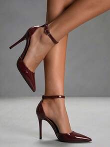 CUCCOO SZL Tacones altos de punta fina con correa de tobillo, de estilo casual y elegante para mujer, para el verano - 182 burdeos - Ver 6