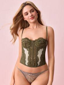 Bonmuse 1 pièce Brassière en dentelle Top bustier mignon, Top court sexy pour femmes pour soirée et boîte de nuit avec attache - Militaire verte - Voir 5
