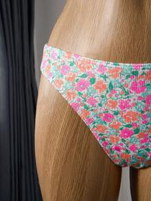 SHEIN Swim Mod 夏季海灘女士假期花卉印花簡約時尚比基尼套裝，配有分離式泳裝 - 彩色 - 查看 6