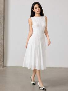 优雅蕾丝拼接通勤连衣裙（女士款） - 白色 - 查看 4