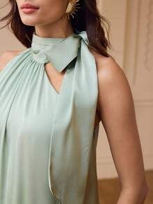 ZEYLAH Women's Solid Color Elegant Fringe Hem Dress - Green - View 2