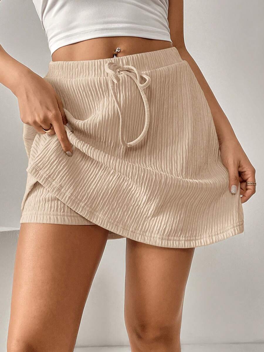 SHEIN Essnce Women's Casual Versatile Shorts With Leggings - Apricot - View 1