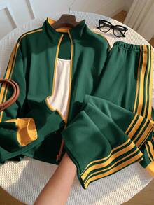 Comfortcana 2pcs Plus Size Women Casual Sports Style Drawstring Sweatshirt And Pants Set - Multicolor - View 4