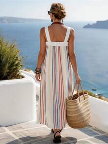 Balvessa Đầm hai dây in sọc dành cho nữ, có túi lớn, kiểu dáng thường ngày, thích hợp cho kỳ nghỉ. - Nhiều màu - Xem 2