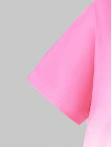 SHEIN Set Pakaian Anak Perempuan Remaja 2 Potong: Kerah Bulat Blok Warna Gradien, Lucu, Sekolah, Kembali ke Sekolah - Hot Pink - View 5