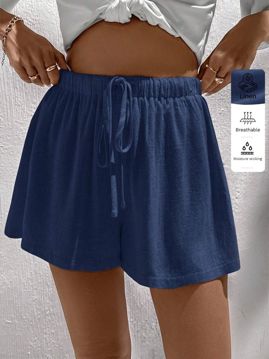 Easowa Quần Short Linen Thường Ngày Cho Nữ, Thích Hợp Cho Mùa Xuân Và Mùa Hè - Màu xanh hải quân - Xem 1