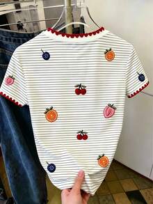 Resyla Women's Casual Striped Fruit Print T-Shirt/Summer - Multicolor - View 2