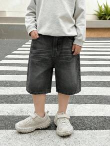 Tween Boys' Summer Casual Washed Slant Pocket Denim Shorts - Black - View 4