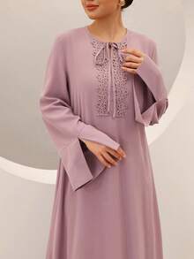Graceveil Women's Solid Color Embroidered Twist Long Sleeve Dress, Elegant Holiday Shades Of Pink Autumn - Purple - View 3