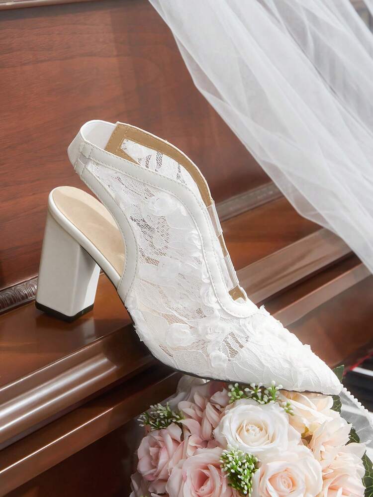 CUCCOO HITCHD Women Shoes Spring Breathable Mesh Bow Pointed Stiletto Elegant Lace White Heels Wedding Dating