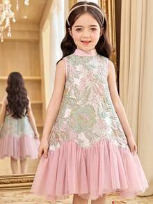 SHEIN Đầm chữ A không tay thanh lịch cho bé gái, cổ tàu. - Hồng - Xem 7