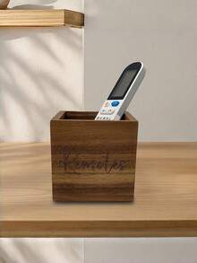 1PC Wooden Remote Control Holder Organizer Caddy, Elegant TV Remote Box For Nightstand Table, Living Room & Bedroom Media Organizer To Keep Your Space Tidy - Brown - View 4