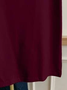 Franclia Women's Color Block Letter Print Short Sleeve Casual Round Neck T-Shirt - Burgundy - View 5