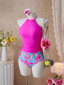 Swim Lushoire Bikini de dos piezas con estampado tropical oceánico para mujer, casual para vacaciones - Multicolor - Ver 3