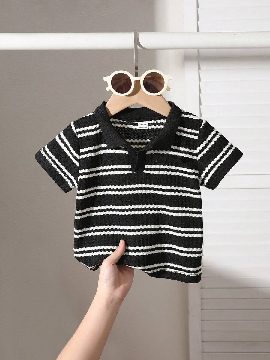 Áo polo tay ngắn kẻ sọc cho bé trai kiểu dáng thường ngày - màu đen - Xem 1