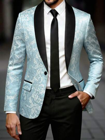 Manfinity Mode Bộ vest nam công sở dáng casual, gồm áo khoác và quần tây bằng vải jacquard, phối màu xanh jacquard với họa tiết đen tạo nên sự tương phản nổi bật, tăng thêm vẻ ấn tượng và phong cách, phù hợp cho đi làm hàng ngày, công sở, dự tiệc và các sự kiện. Bộ vest này là một món đồ đa năng không thể thiếu trong tủ quần áo của phái mạnh, và là món quà tuyệt vời dành cho bạn trai hoặc chồng.