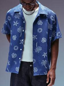 STYNVO Áo sơ mi nam tay ngắn dáng rộng in họa tiết nhiệt đới mùa hè, thích hợp cho kỳ nghỉ biển. - Màu xanh lam - Xem 1