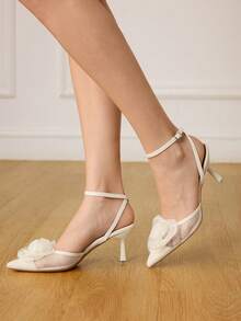 CUCCOO HITCHD Spring And Autumn New Products Apricot Thin Heel Pointed Mesh Lace Flower Fashion Versatile Wedding Shoes Ladies High Heel Shoes - Apricot - View 3