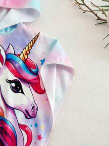 SHEIN Baby Girl Unicorn Print Hooded Swimsuit, Summer Beach Vacation - Multicolor - View 3