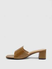 CUCCOO BIZCHIC Ladies Brown Hollow Upper High Heel Sandals, Square Toe Comfort High Heel Sandals Commuter Style Sandals Summer Shoes - Brown - View 10
