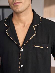 CoupledUp Men's Collared Solid Color Short Sleeve Top And Leopard Print Pajama Pants Set - Multicolor - View 7