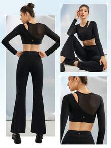 GLOWMODE FeatherFit™ Made The Cut Asymmetrical Mesh Crop Top - Black - View 5