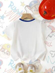 SHEIN | PAW Patrol 男童休闲圆领卡通字母印花短袖T恤，百搭日常穿着 - 白色 - 查看 3