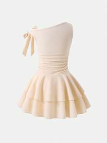 Emery Rose Kids Đầm dệt kim màu trơn, vai lệch, xếp ly, kiểu dáng thường ngày cho bé gái tuổi teen. - Nhiều màu - Xem 5